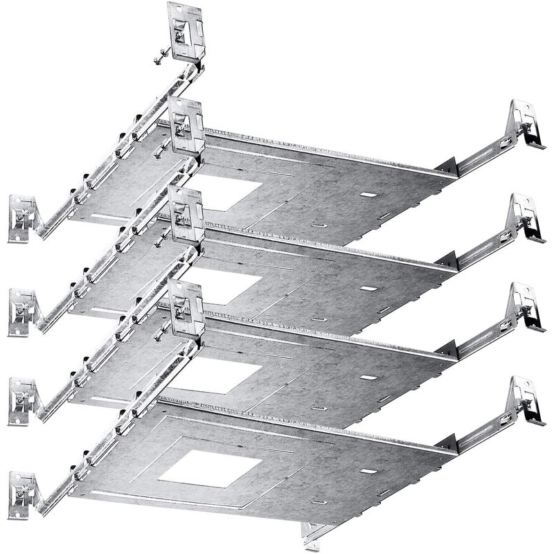 Luxrite New Construction Mounting Plate, 3-4-6 Inch Square LED Recessed Lighting Kits, Extendable Hanger Bars, ETL Listed - Shallow Recessed Light Housing (4 Pack) - Image 1